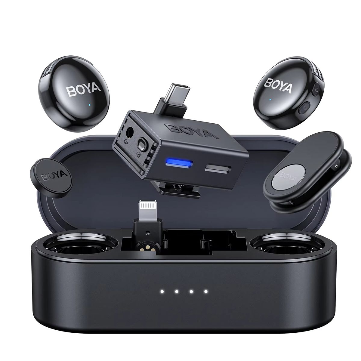 BOYA - Micrófono Lavalier Inalámbrico Dual Boyalink 3-01  Tipo C y Lightning con cancelación de Ruido