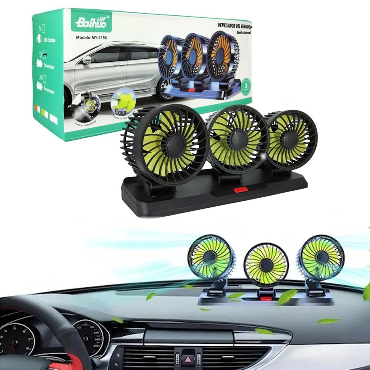 OEM - Ventilador para Auto de triple cabezal Giratorio 360