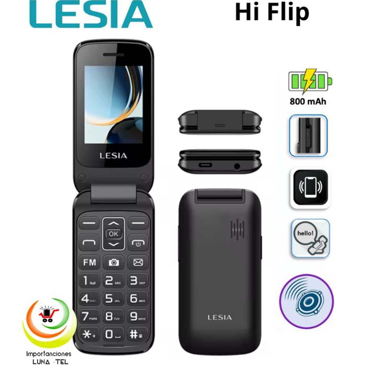 LESIA - CELULAR BASICO LESIA HI FLIP  2G TAPA DUAL SIM -NEGRO