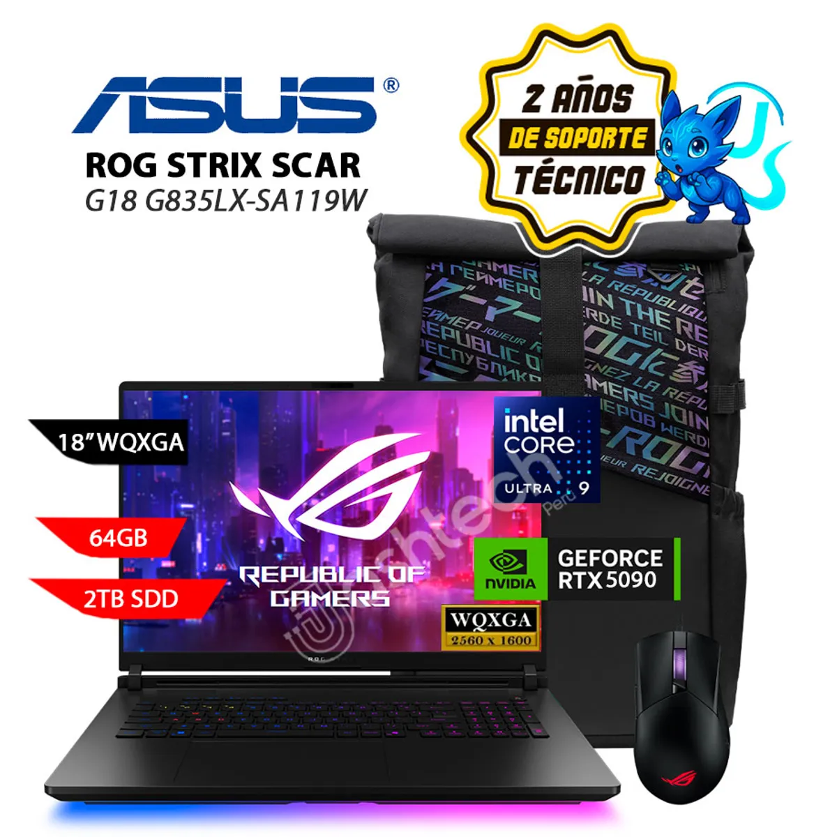ASUS - Laptop ASUS ROG Strix SCAR 18 G835LX-SA119W, Intel Core Ultra 9 275HX, 64GB, RTX 5090 24GB, SSD 2TB, 18" 2.5k,  W11 Home