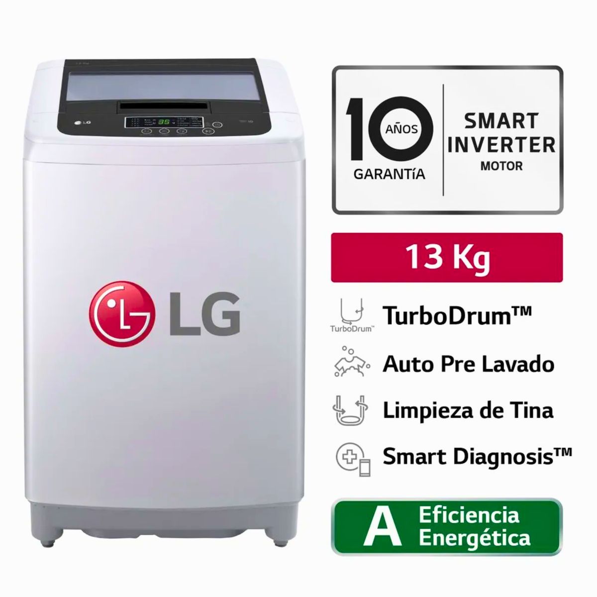 LG - Lavadora LG 13kg Smart Motion Inverter Carga Superior WT13DPBK