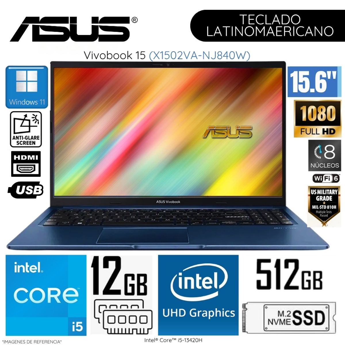 ASUS - Laptop Asus Vivobook 15 X1502VA-NJ840W Intel Core i5-13420H 12GB RAM 512GB SSD 15.6"  Pulg. FHD WIN11