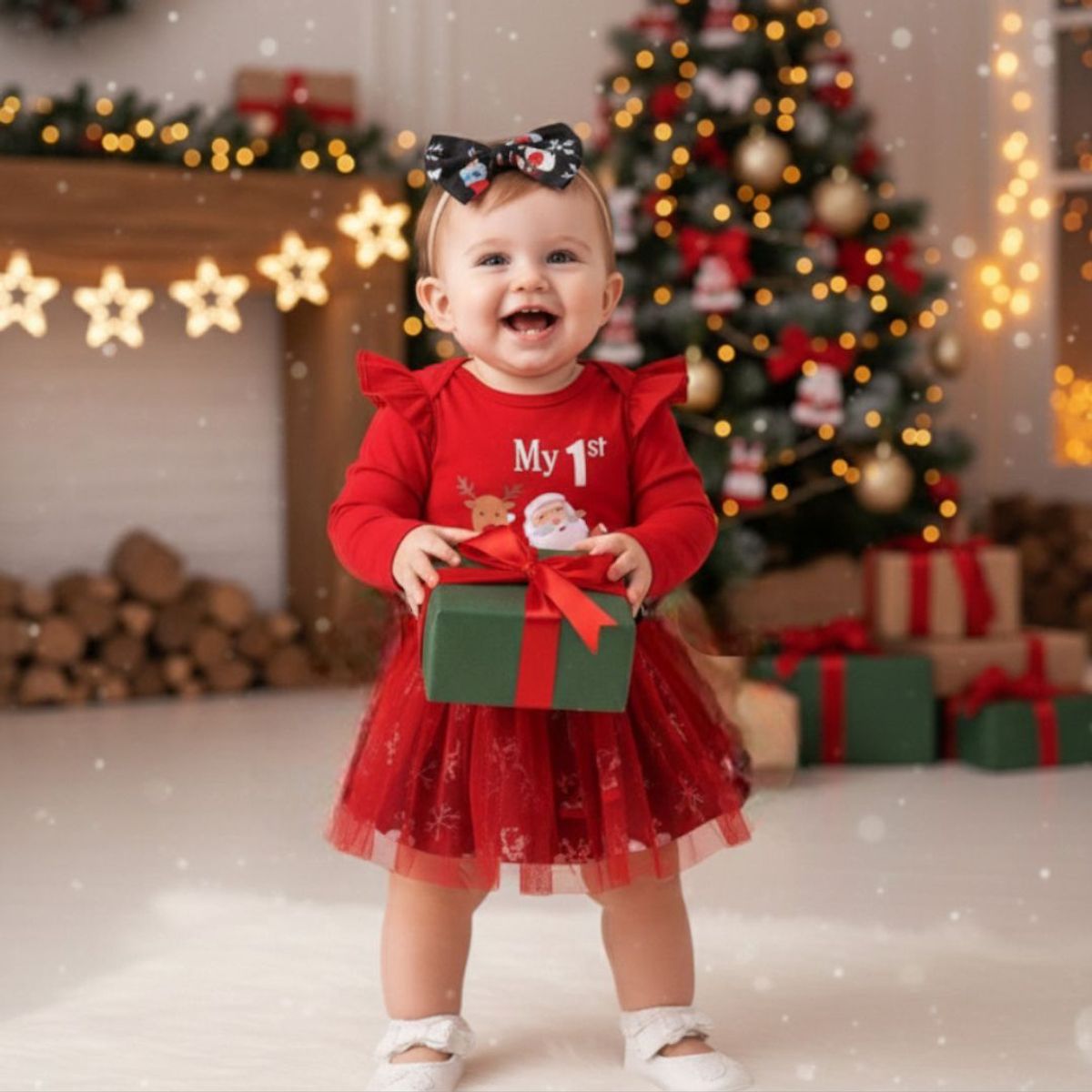 GENERICO - VESTIDO DE NAVIDAD PARA BEBÉ NIÑA - MI PRIMERA NAVIDAD - BODY + TUTU + VINCHA