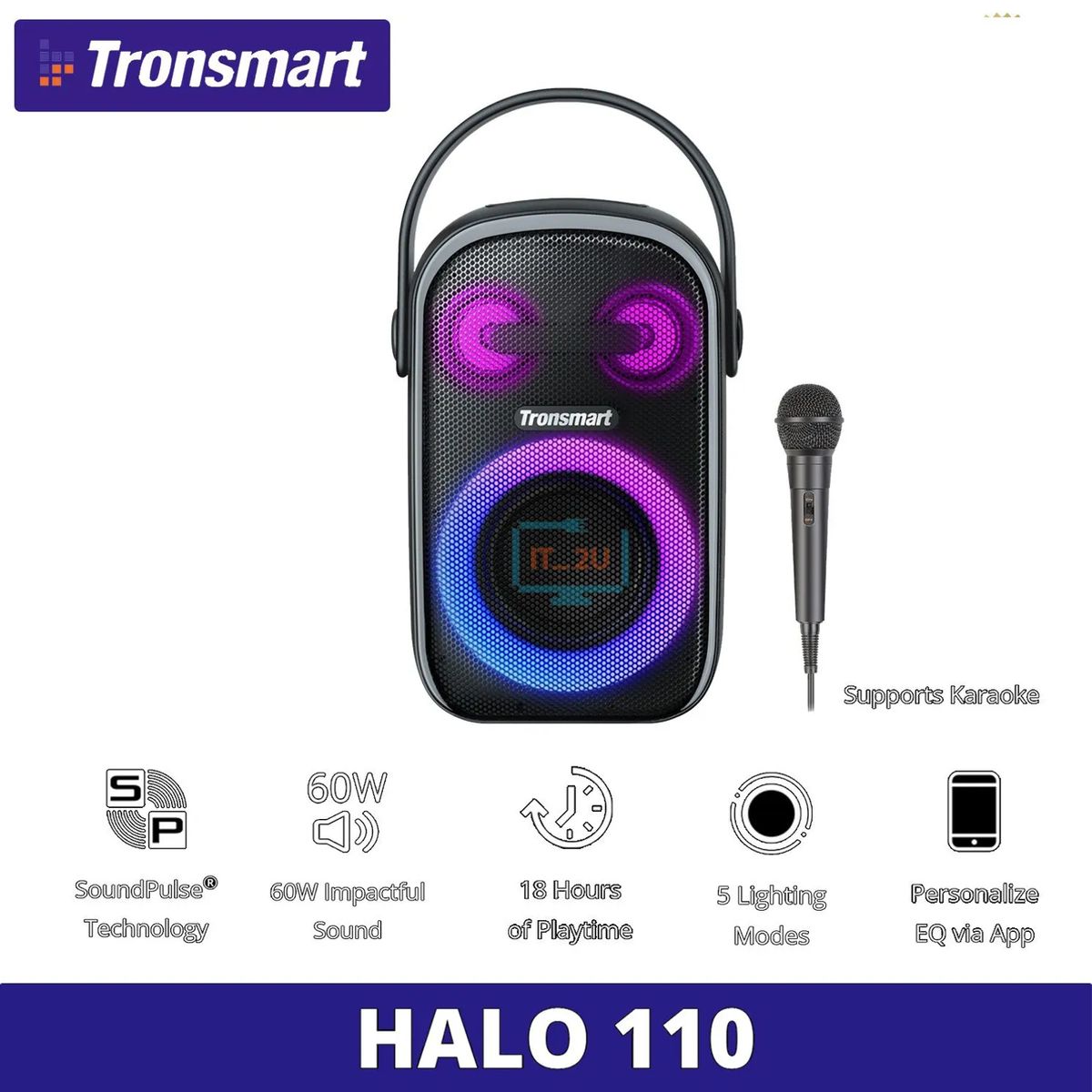 TRONSMART - Parlante Tronsmart Halo 110 60W Portable Party Speaker con micrófono