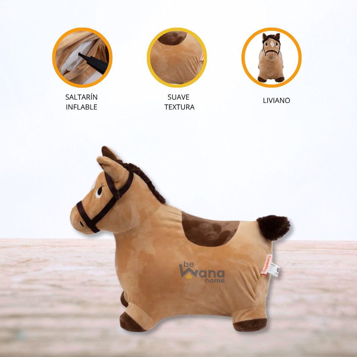CARESTINO - Saltarín de Peluche Inflable +18meses «CABALLO BROWN»