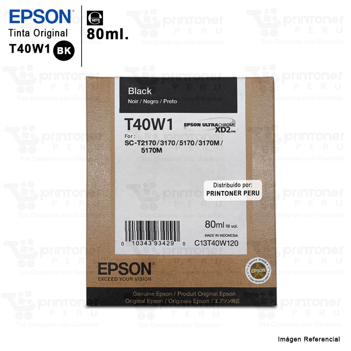 EPSON - TINTA EPSON T40W T40W1 NEGRO 80ML PARA SC-T2170, 3170, 5170