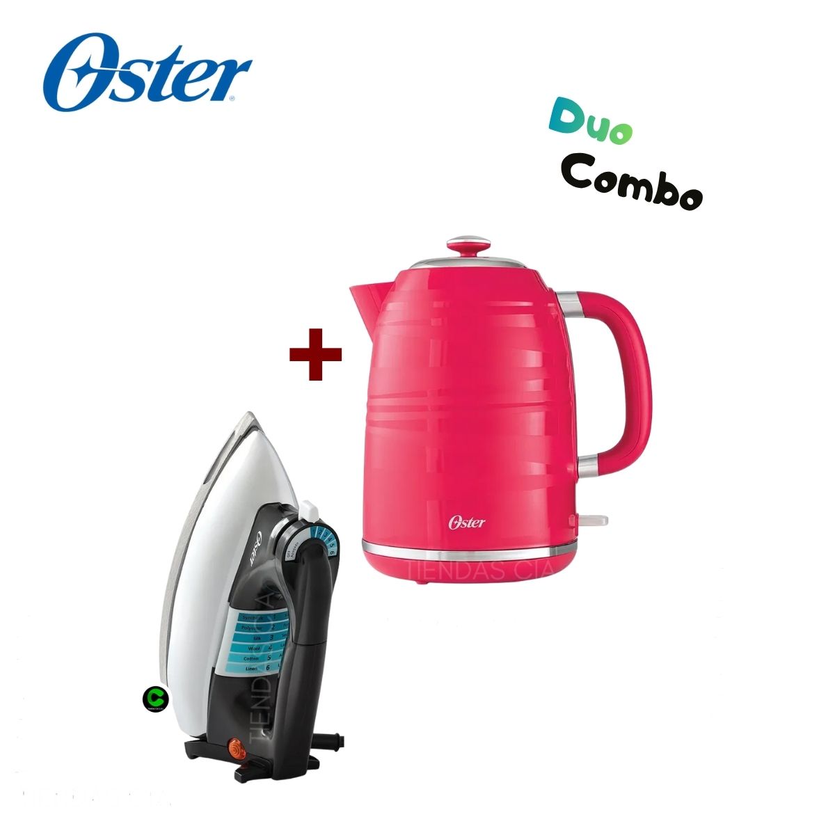 OSTER - Pack Oster Hervidor sandía 1.7 L y Plancha Clásica
