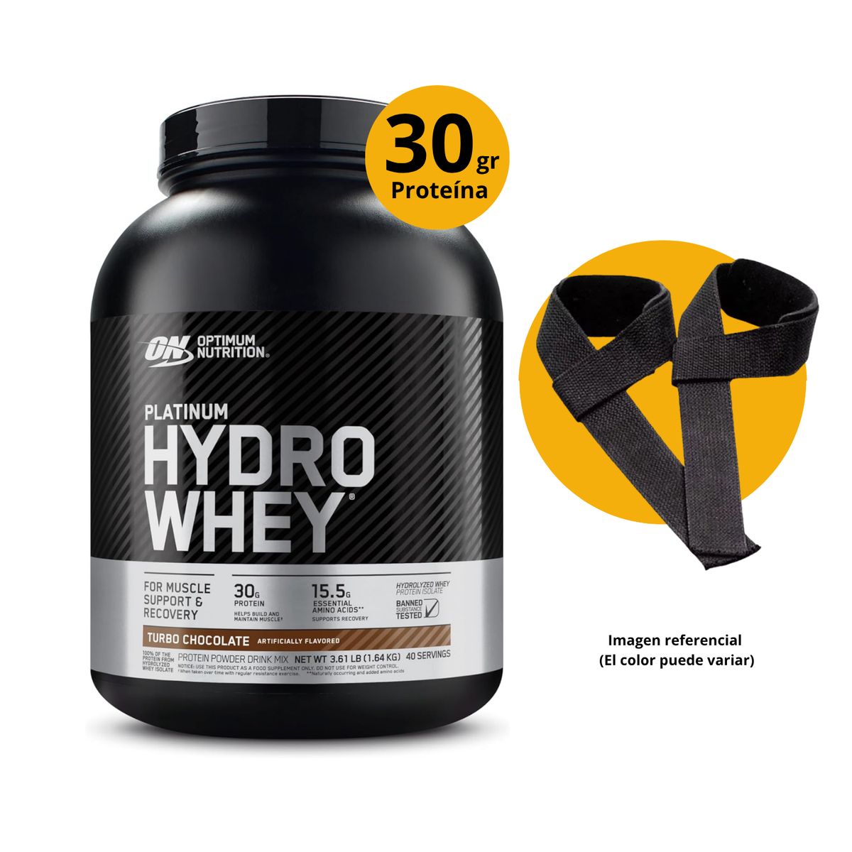 OPTIMUM NUTRITION - PROTEINA PLATINUM HYDRO WHEY 3.5 LB CHOCOLATE  + STRAPS - PROTEINA HIDROLIZADA