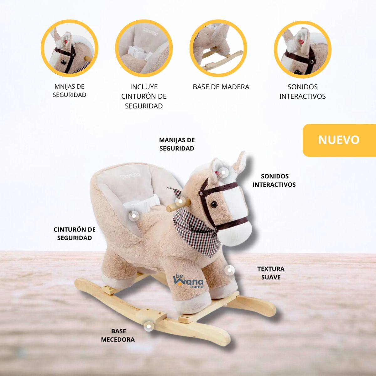 CARESTINO - Peluche Mecedor +12meses «CABALLO» Beige