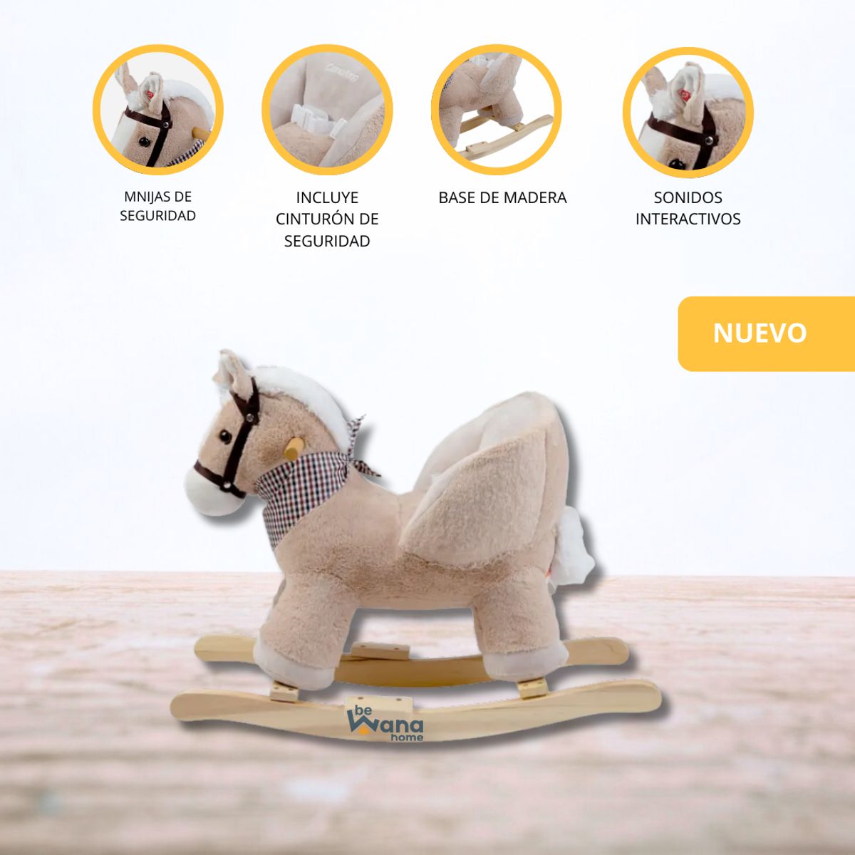 CARESTINO - Peluche Mecedor +12meses «CABALLO» Beige