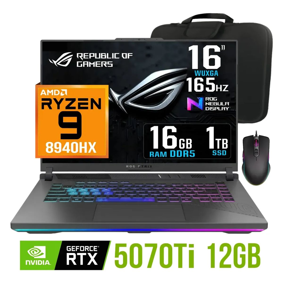 ASUS - Laptop gamer Asus Rog Strix G16 Ryzen 9-8940HX 1TB SSD 16GB RAM Nvidia RTX5070ti 16 IPS 165Hz
