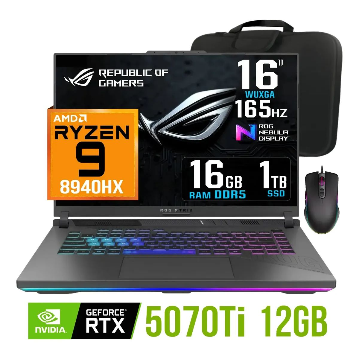 ASUS - Laptop gamer Asus Rog Strix G16 Ryzen 9-8940HX 1TB SSD 16GB RAM Nvidia RTX5070ti 16 IPS 165Hz