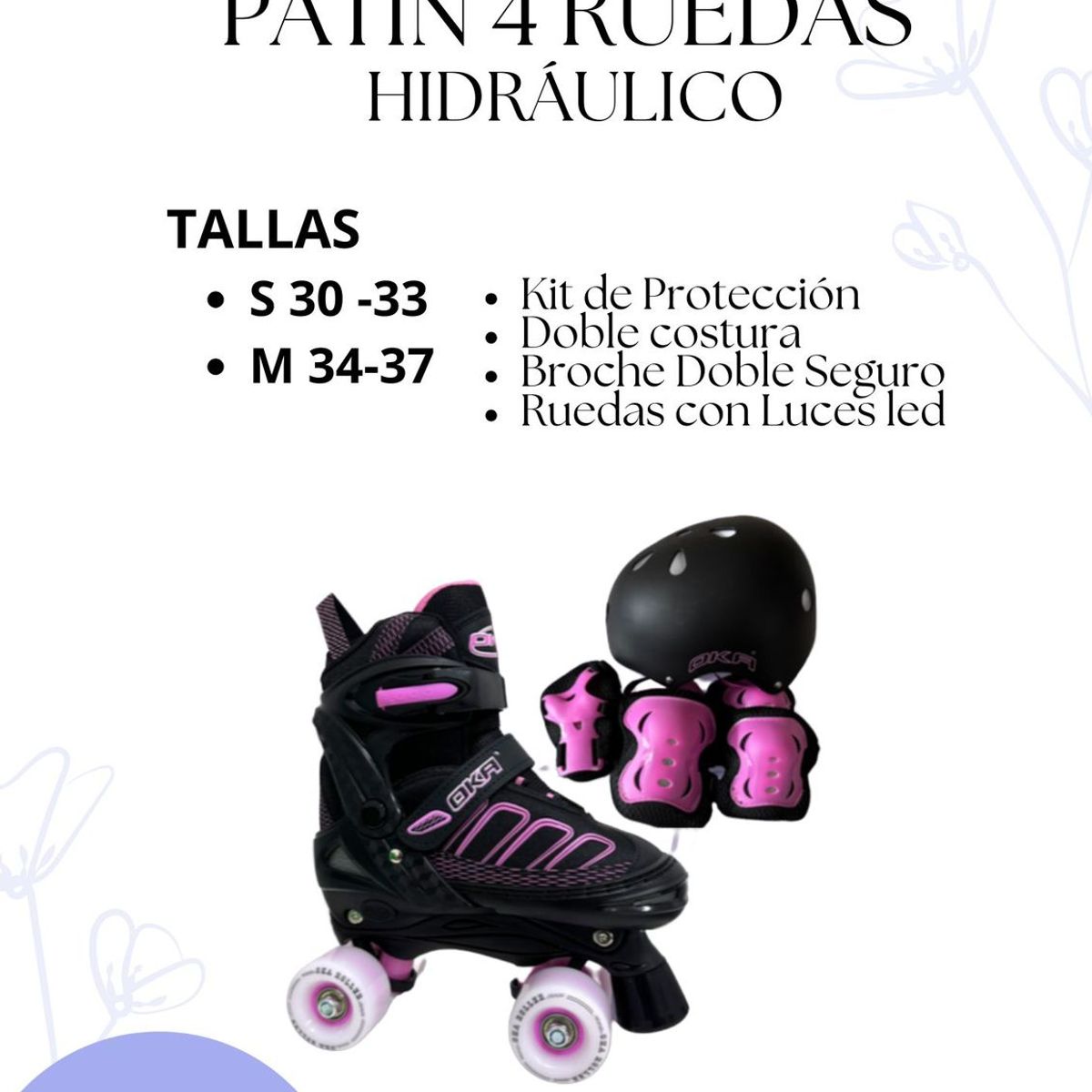 OKA - PATIN 4 RUEDAS HIDRAULICO ROSADO TALLA M 34 A 37