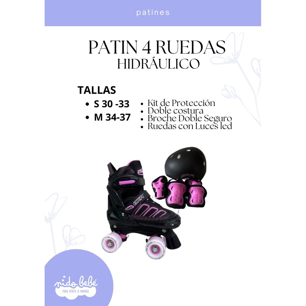 OKA - PATIN 4 RUEDAS HIDRAULICO ROSADO TALLA M 34 A 37