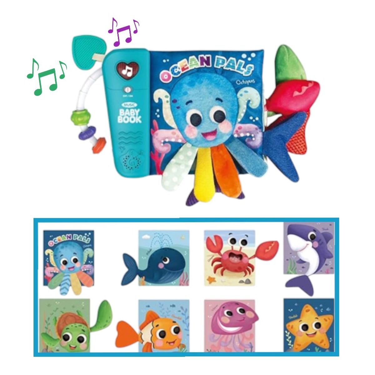 GENERICO - LIBRO DE APRENDIZAJE SENSORIAL Y MUSICAL PARA BEBÉS DISEÑO OCEANO