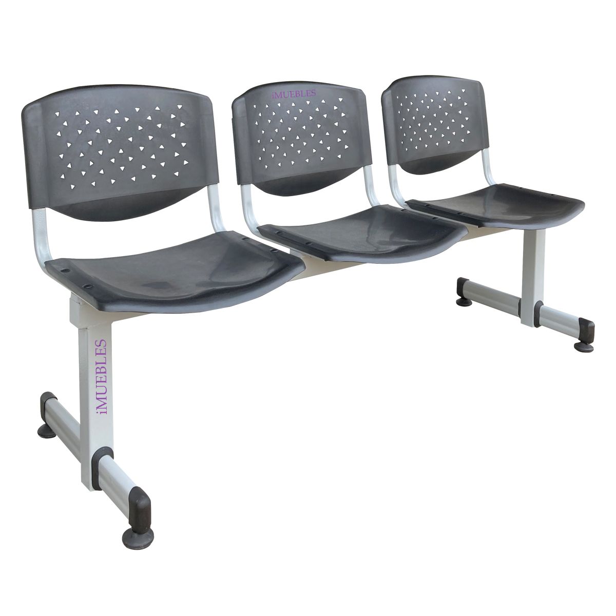 TEMEL - Banca de Espera Tándem de 3 Asientos Color Negro – Modelo T3 – TEMEL