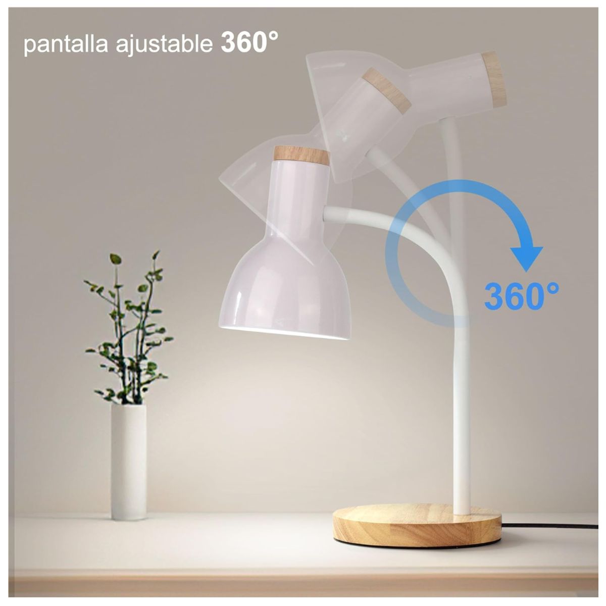 SEISA - Lampara de Escritorio Mesa LED Ajustable Flexible con Foco para Estudio Oficina y  Dormitorio