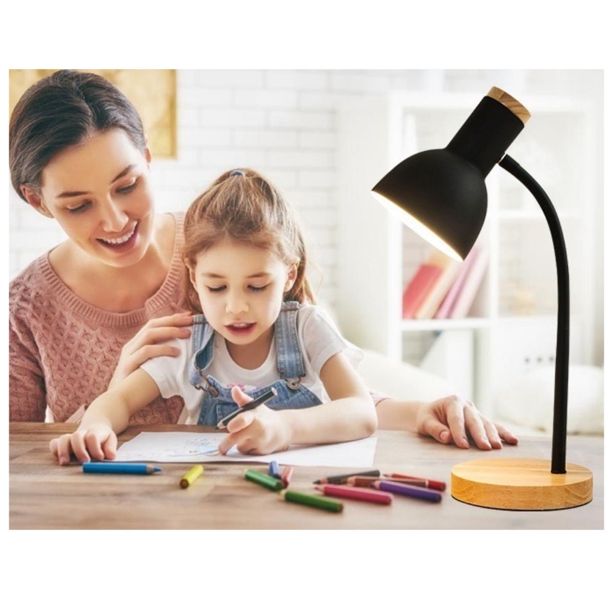 SEISA - Lampara de Escritorio Mesa LED Ajustable Flexible con Foco para Estudio Oficina Dormitorio