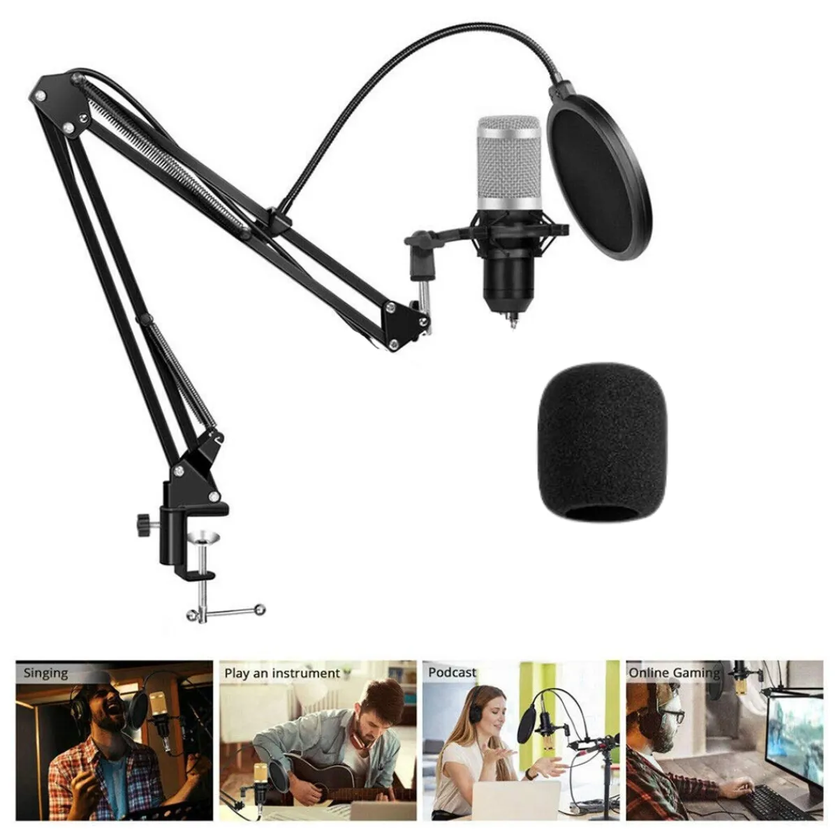 SEISA - Kit Micrófono Condensador Profesional Con Soporte Y Antipop para Streaming PC