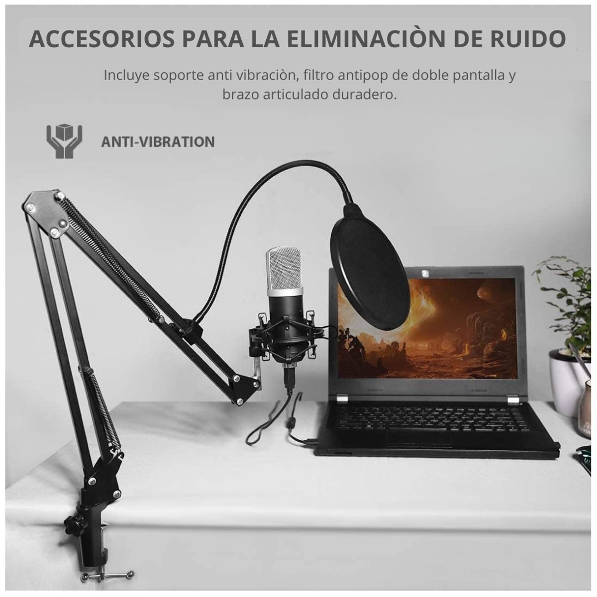 SEISA - Kit Micrófono Condensador Profesional Con Soporte Y Antipop para Streaming PC