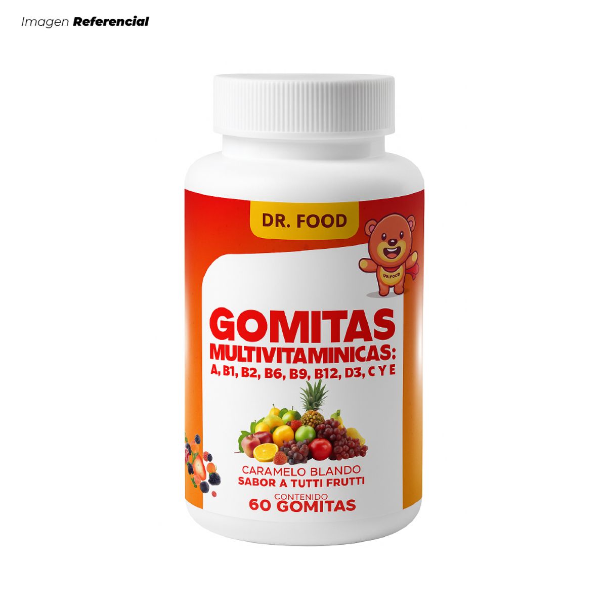 GENERICO - Gomitas Multivitamínicas B1 B2 B6 B9 B12 A D C y E Sabor Tutti Frutti DR Food
