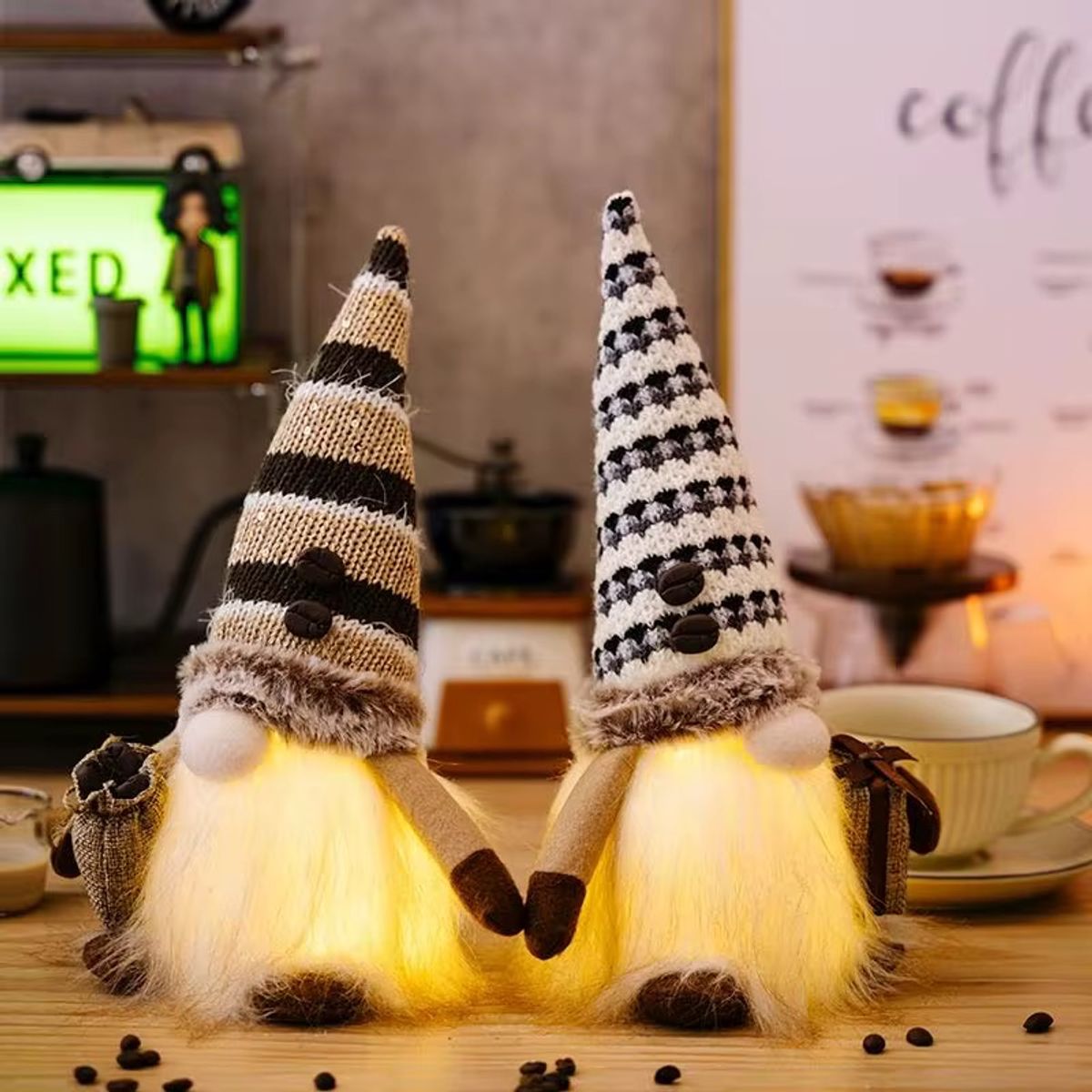 NAVIEN - Par de Gnomos Navideños Luminosos Vintage