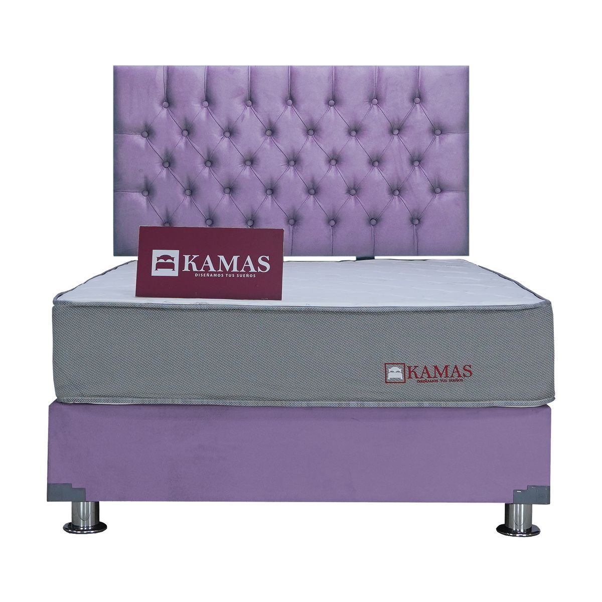KAMAS - DORMITORIO 2 PLAZAS KAMAS SARKI CON 2 CAJONES + CABECERA AEREA CAPITONEADO - LILA
