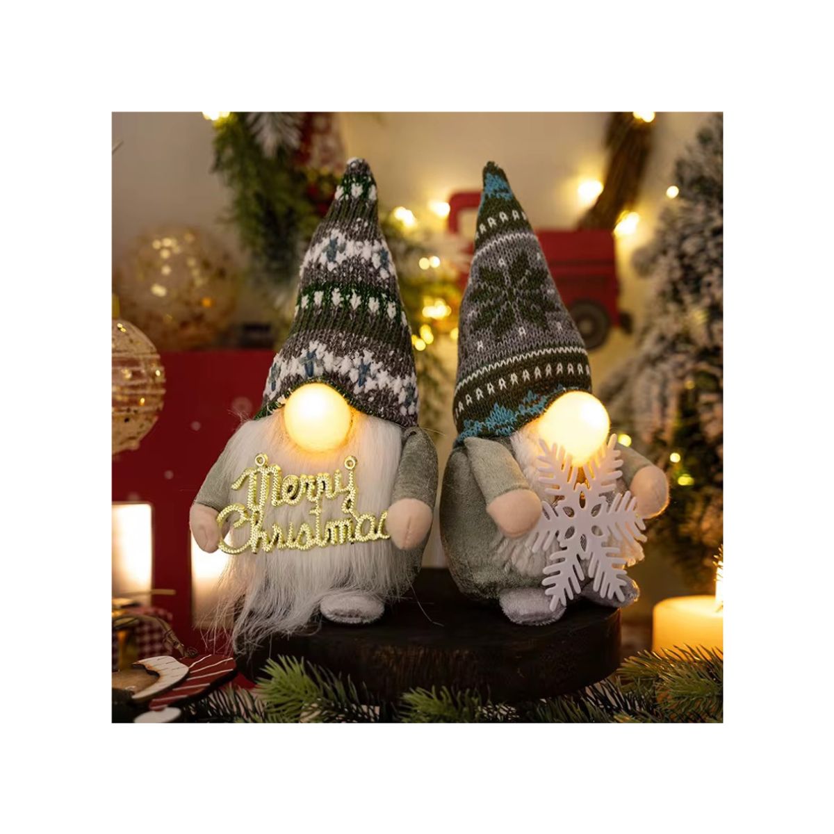 NAVIEN - Par de Gnomos Navideños Luminosos Narizones