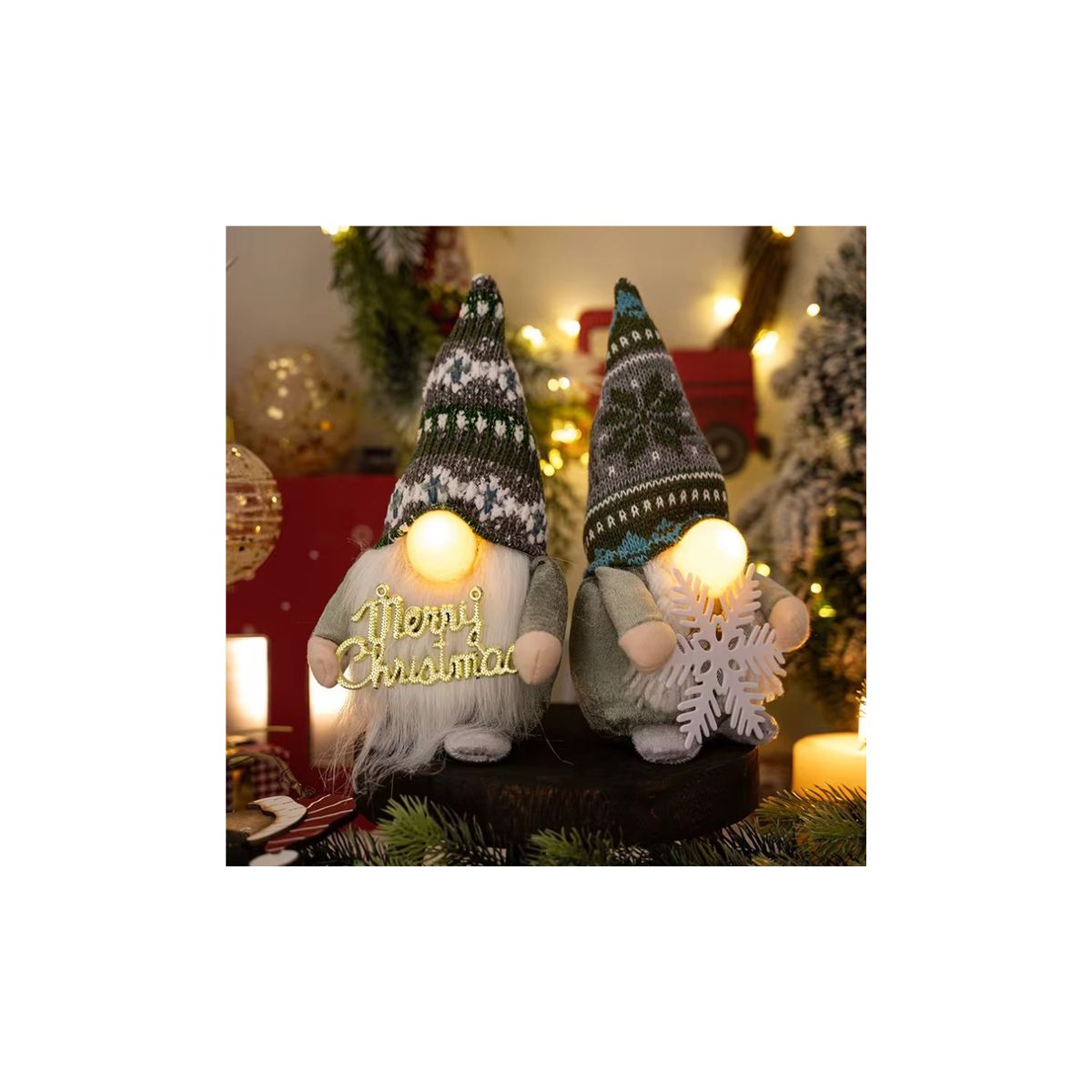 NAVIEN - Par de Gnomos Navideños Luminosos Narizones