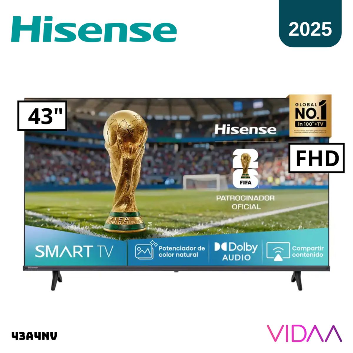 HISENSE - TELEVISOR HISENSE 43 SMART TV VIDAA FHD LED - 43A4NV