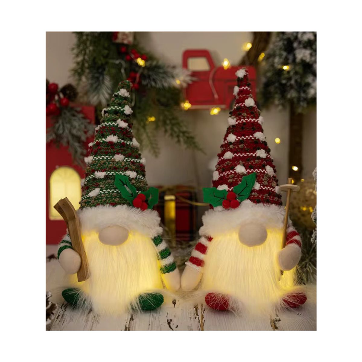 NAVIEN - Par de Gnomos Navideños Luminosos Clásicos