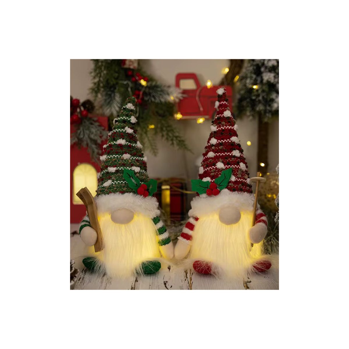 NAVIEN - Par de Gnomos Navideños Luminosos Clásicos