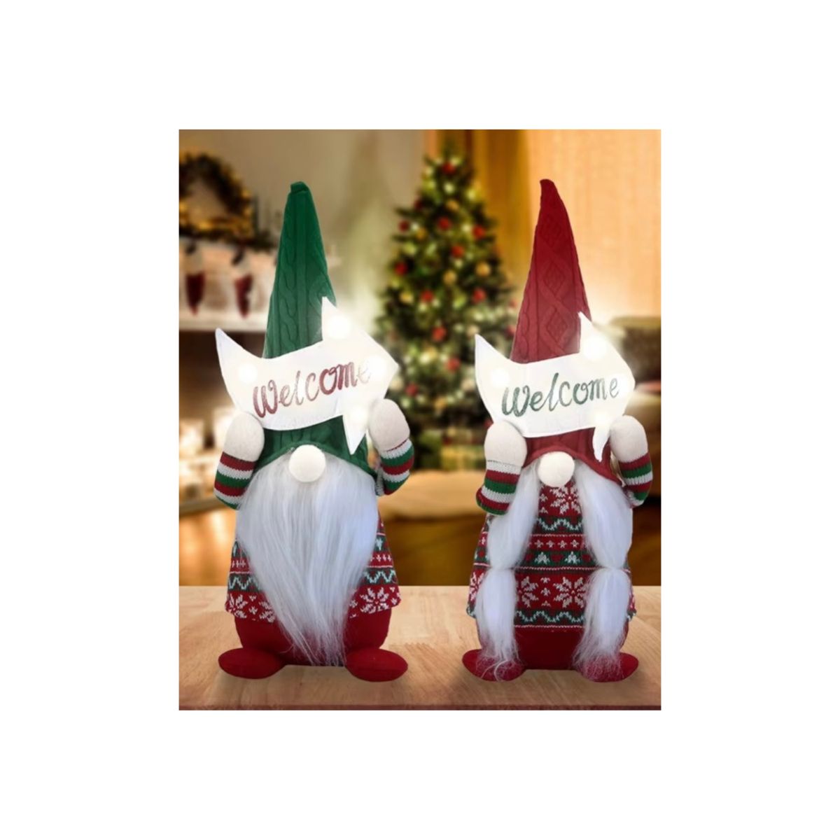NAVIEN - Par de Gnomos Navideños Luminosos Welcome