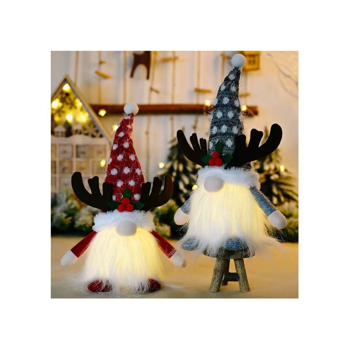 NAVIEN - Par de Gnomos Navideños Luminosos con Cuernos