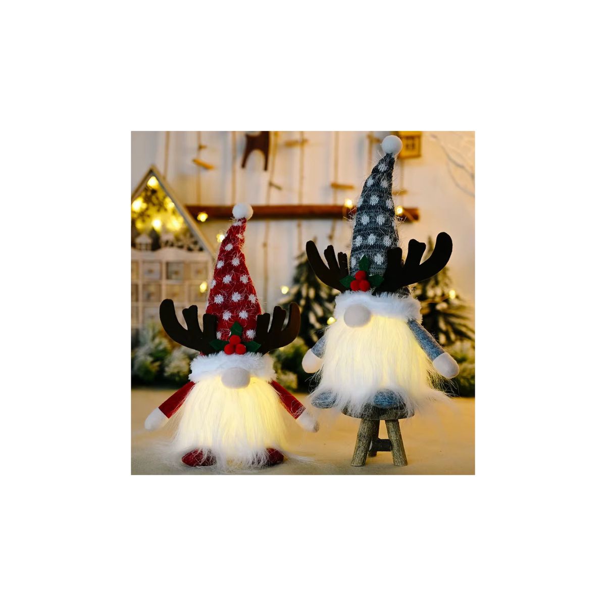 NAVIEN - Par de Gnomos Navideños Luminosos con Cuernos