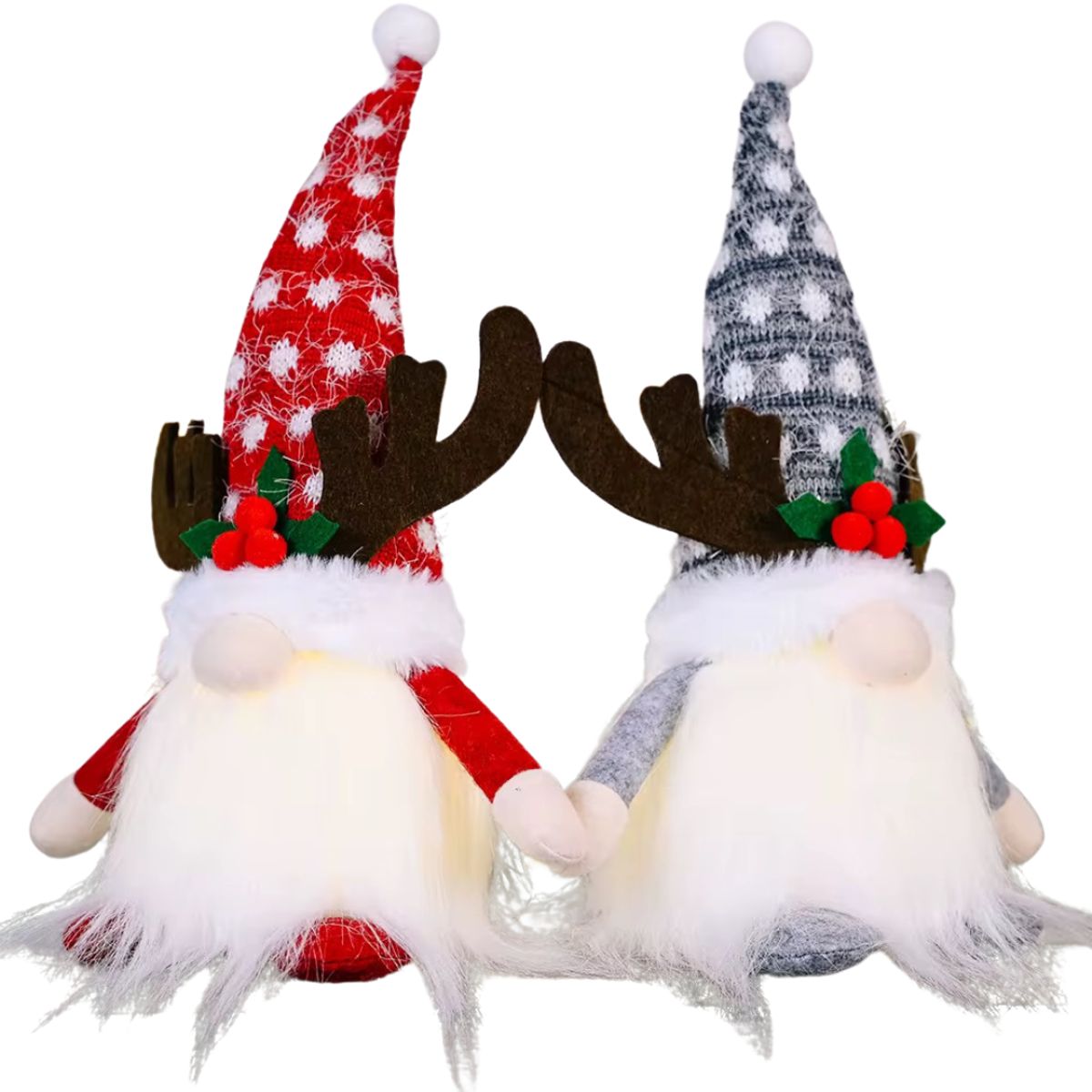 NAVIEN - Par de Gnomos Navideños Luminosos con Cuernos