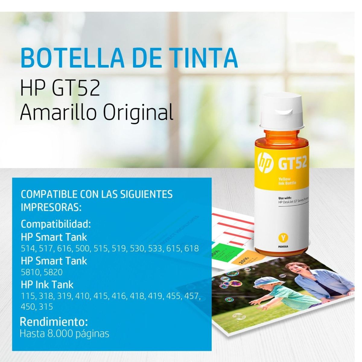 HP - BOTELLA DE TINTA HP GT52 YELLOW M0H56AL 70ML