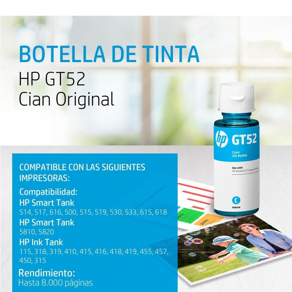 HP - BOTELLA DE TINTA HP GT52 CYAN M0H54AL 70ML