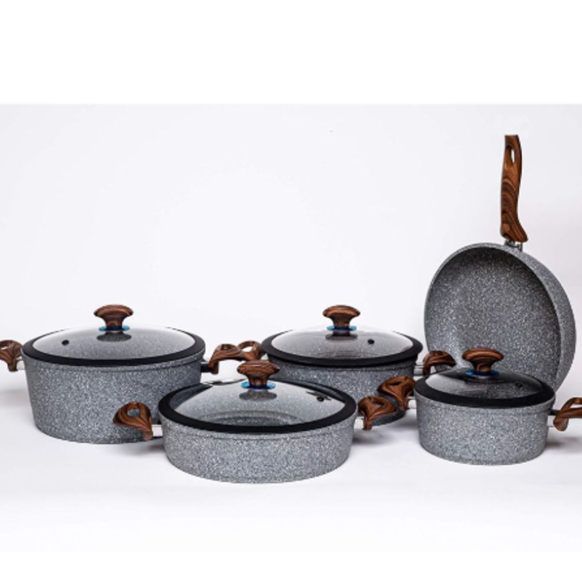 GENERICO - FALEZ ULTIMA GRANISTONE 4 MM Set de 9 piezas (Ollas 20–24–28 cm, Olla baja 28 cm, sartén 28 cm)