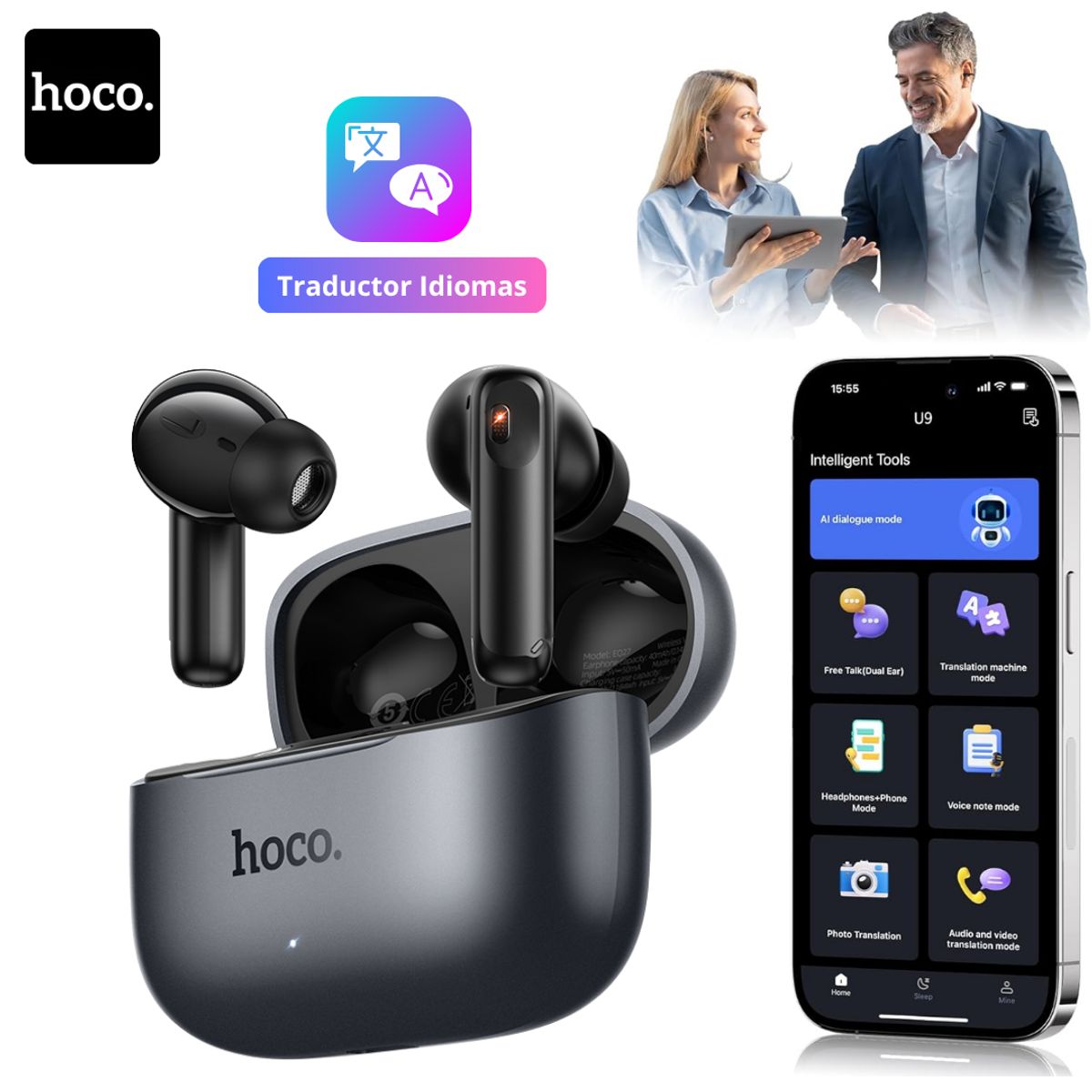 HOCO - Audifono Inalámbricos Hoco Auricular Traducción AI Cancelación de Ruido ANC+ENC y Control Táctil