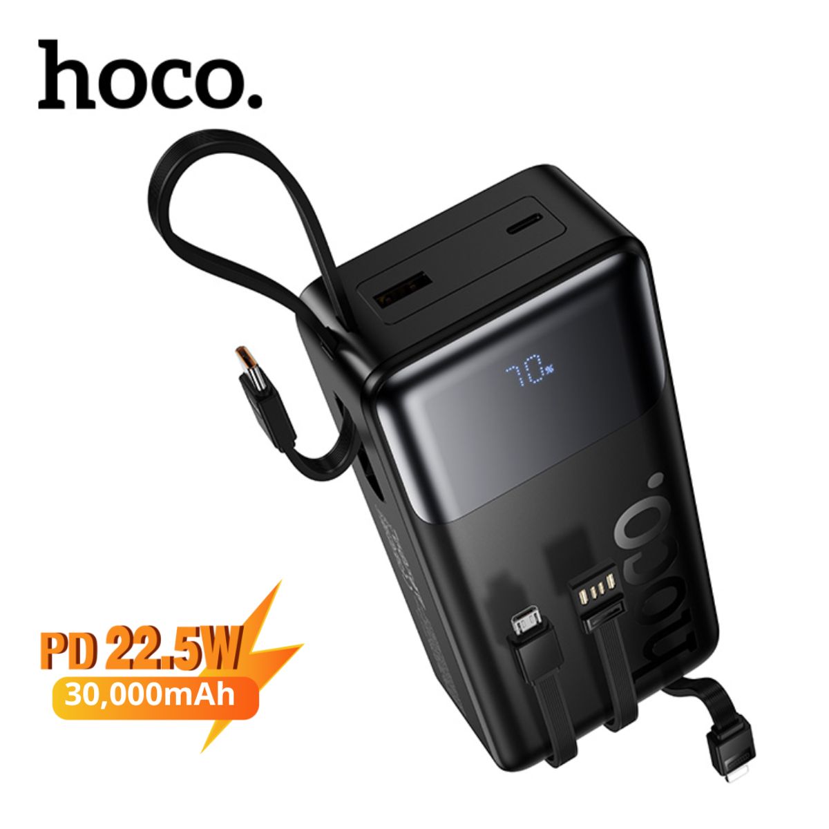 HOCO - Cargador Portatil Batería Carga Rapida Hoco 30000mAh 22W Cables Integrados USB Tip-c lightning