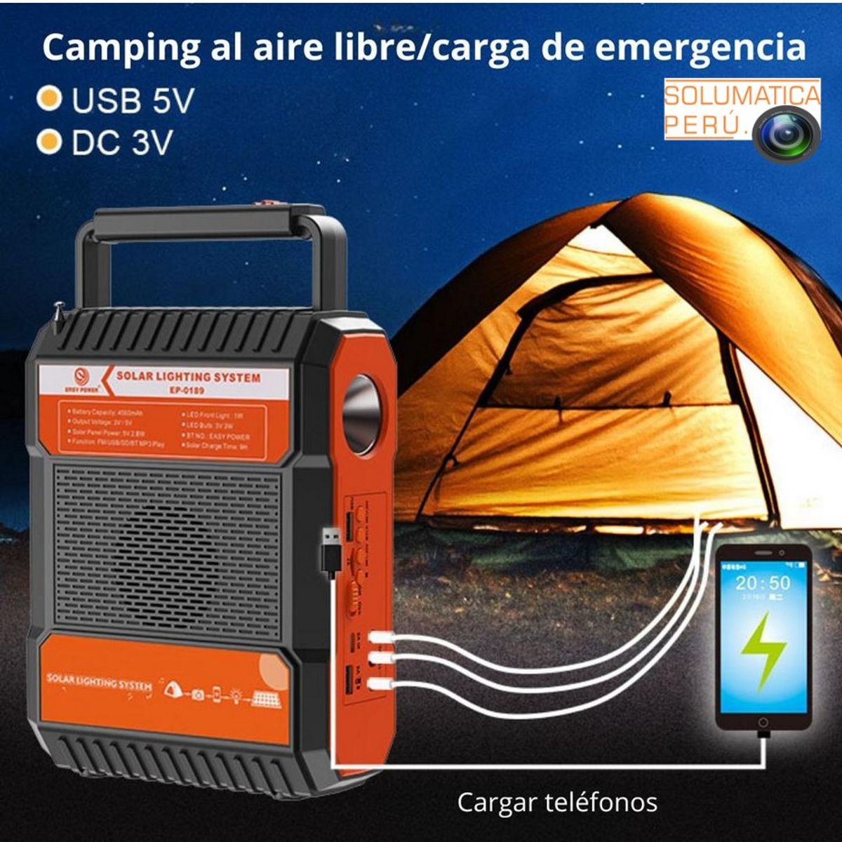 SEISA - Kit Solar Con Panel - Linterna Radio bluetooth - Carga Celulares