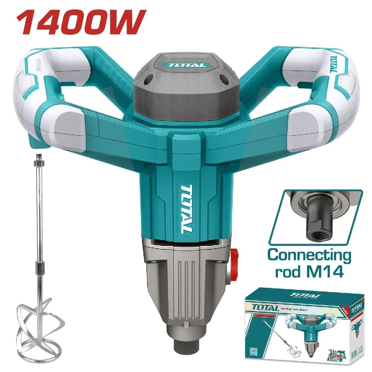 TOTAL TOOLS - MEZCLADOR DE CEMENTO Y PINTURA 1400W INDUSTRIAL MIXER M14 TOTAL TD614006