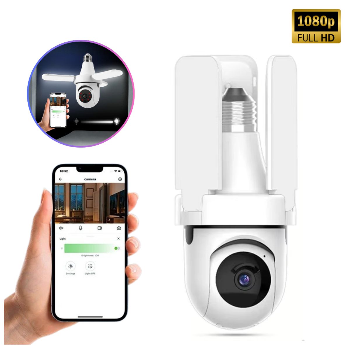 SEISA - Cámara Seguridad Foco Bombilla WiFi Full HD 1080P con Luz LED Visión Nocturna