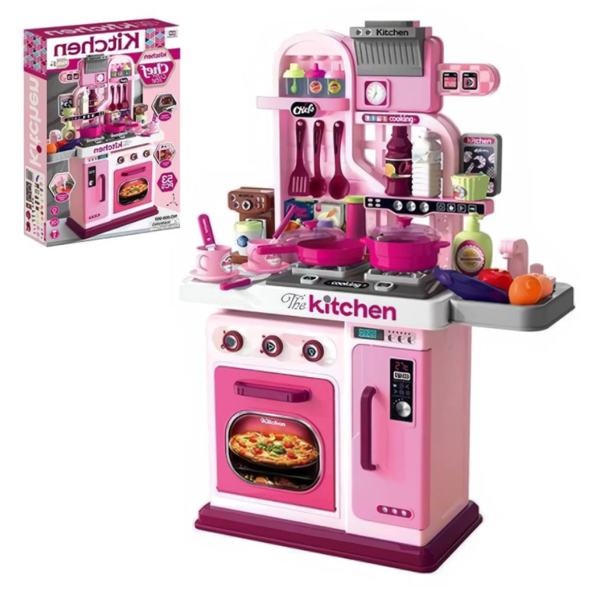 GENERICO - Cocina de Juguete Grande con Luces y Sonido para Niñas Rosada