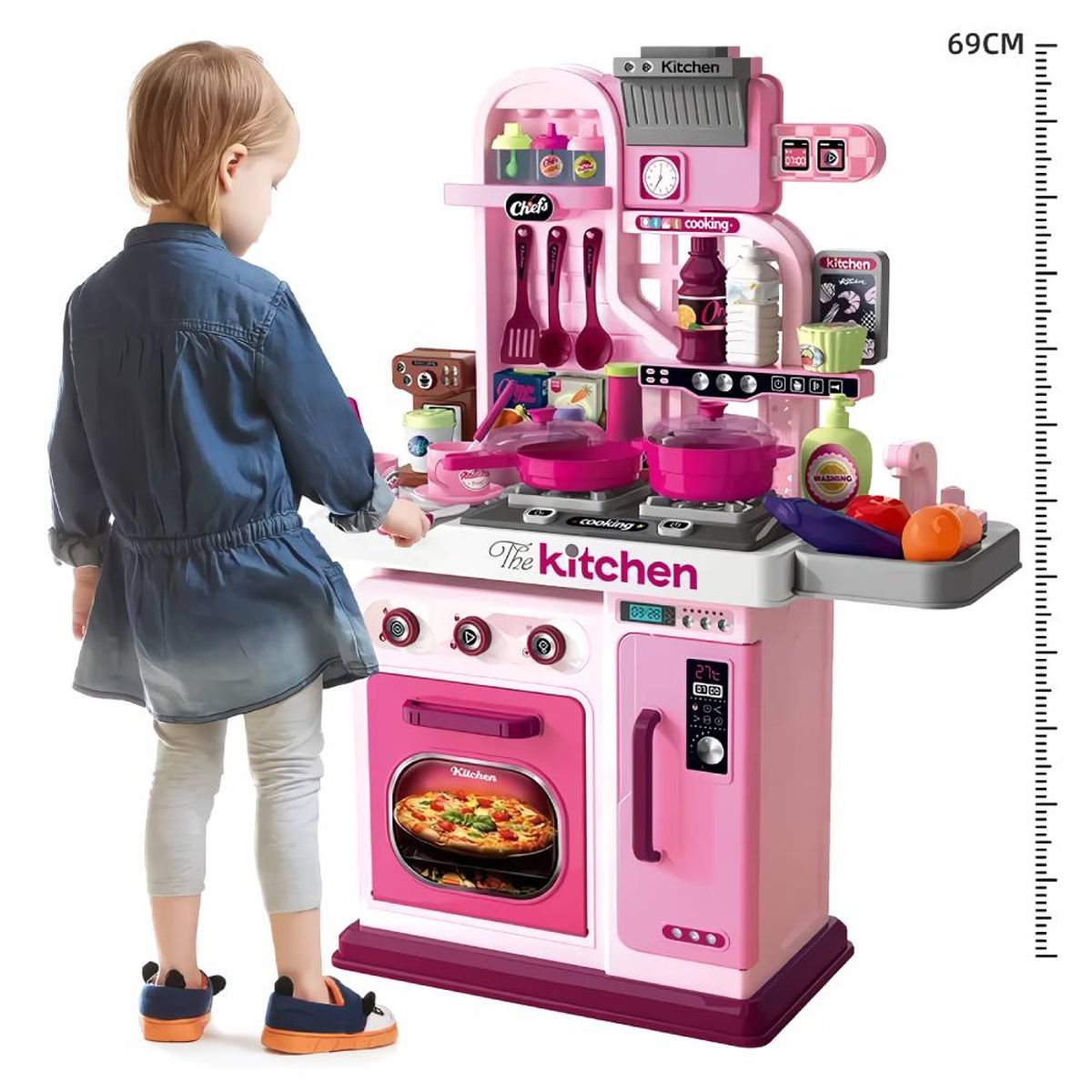 GENERICO - Cocina de Juguete Grande con Luces y Sonido para Niñas Rosada