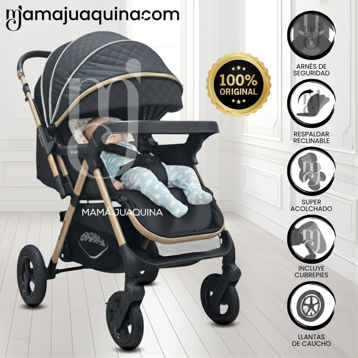 Baby - Coche Cuna De Lujo «DANNEL» con Mochila Black
