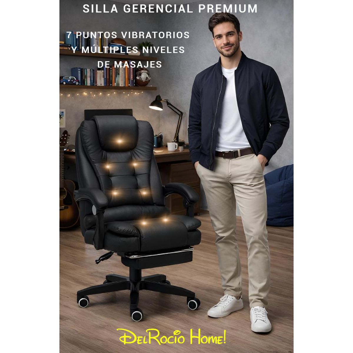 SILLÓN VIBROMASAJE ESCRITORIO SILLA GERENCIAL GIRATORIO TERÁPIA OFICINA RECLINABLE CON CONTROL, marca GENERICO - Foto Principal