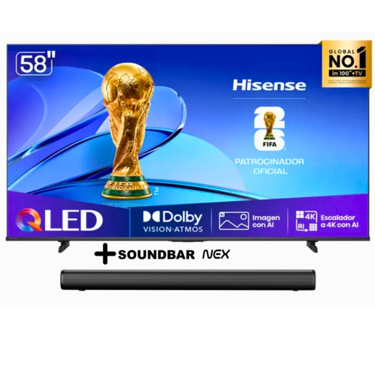 HISENSE - TELEVISOR HISENSE 58 QLED 4K UHD SMART TV U6 VIDAA 58Q6QV + SOUNDBAR NEX PSB32