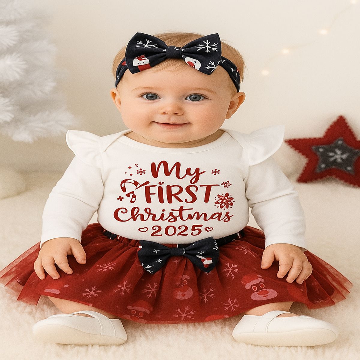 GENERICO - VESTIDO NAVIDAD PARA BEBE -3 PIEZAS